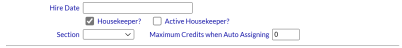 Hire Date and Housekeeping section, expanded, of the Multi Property / Other tab on the User Maintenance screen, NEW look for Skyware